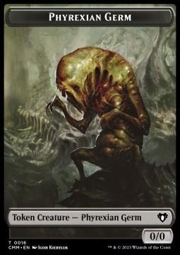 Phyrexian Germ Token (B 0/0) // Elemental Token (R 3/1 Trample, haste)