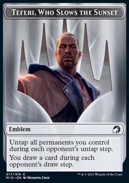 Teferi, Who Slows the Sunset Emblem // Human Token (W 1/1)