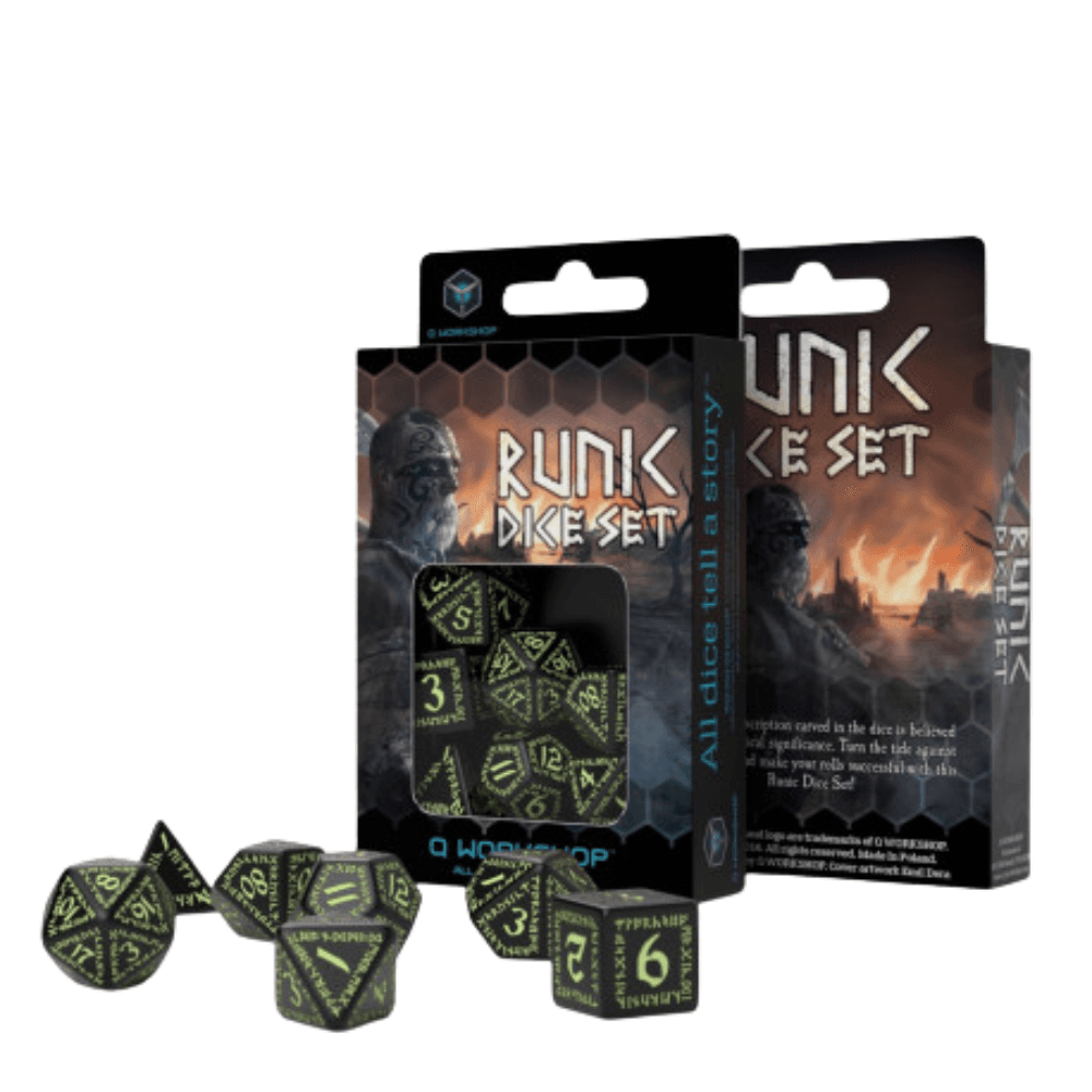Runic Dice Set Black & Glow-in-the-dark