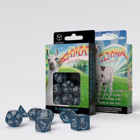 Shimmering Llama Dice Set Glittering Dark Blue & White